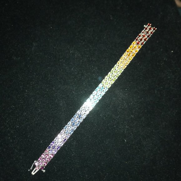 Sterling Silver Link Multi Colored Gem Bracelet
